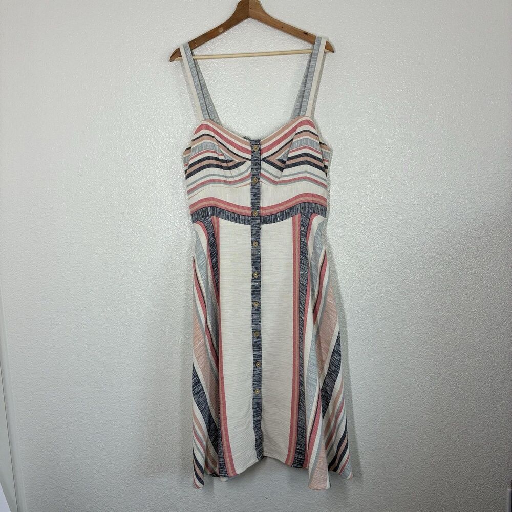 Slate & Willow Dress Womens 14 Striped Button Front Fit & Flare Midi Sundress